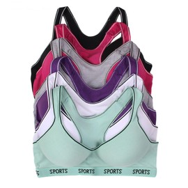 6 pcs Wire Free Gym Light Padded Raceback Cotton Sports Bra B/C/D Cup 42C