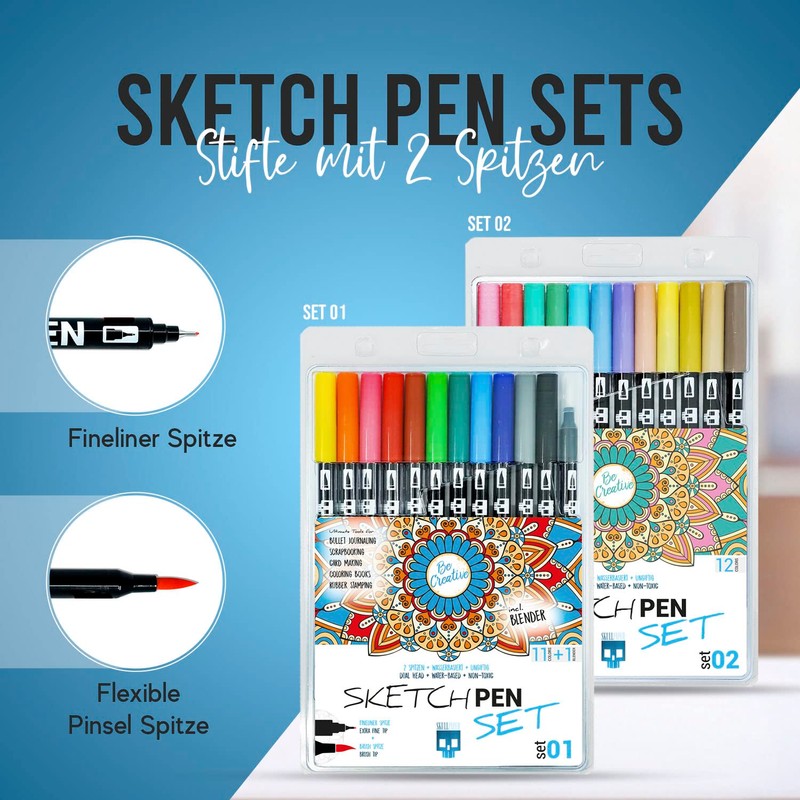 SKULLPAPER® SketchPen Set (Set 01-11 Colours + Blender)