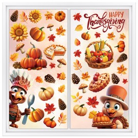 SULOLI Thanksgiving Window Clings, 3D 8 Sheets Fall Window Clings Double Sided Turkey Pumpkins Window Stickers for Glass Window Thanksgiving Fall Decorations