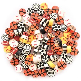 100Pcs Sport Ball Polymer Clay Beads for Bracelets Making Cute Spacer Bead Charms DIY for Jewelry Earrings Necklace Crafts