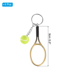 [PATIKIL] テニスキーチェーン 4個のミニテニスラケットキーチェーンキーリングテニスボールかわいいスポーツキーリング スポーツ愛好家向け 金色トーン