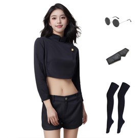 IOPBOT Women Anime JJK Satoru Cosplay Costume Jujutsu Japanese Black School Uniform Jacket Shorts Outfit with Glasses Blindfold (L-gojoo BLACK)
