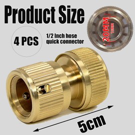4 Pack Garden Hose Tap Connector, Brass Garden Hose Connector, 1/2 inch Threaded Tap Connector, No-Leak Connector Fitting, for Gardening, Home Watering, Car Washing