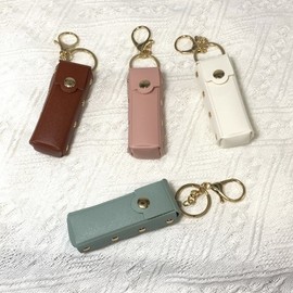 PU Leather Mini Portable Square Tube Lipstick Lip Gloss Lip Balm Case Keyring Free Size/Reddish Dark Brown 4ea