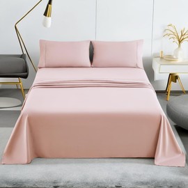Mohap Soft Bed Sheet Set 4 Pieces Double Brushed Microfiber Fade Resistant Easy Care King Pink