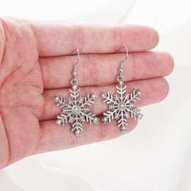 XGALBLA Clear Cubic Zirconia Snowflake Earrings for Women Winter Party Snowflake Pierced Hook Dangle Earrings for Christmas