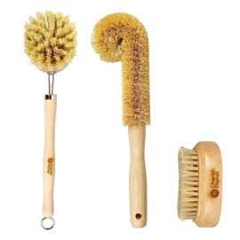 Natural Bamboo Cleaning Brush Set of 3 - Eco-Friendly and Sustainable Reusable Bamboo Cleaning Brushes - Perfect for Kitchen and Bathroom