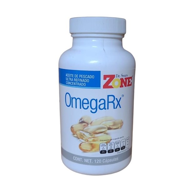 Omega 3 RX La Zona Dr. Sears - 120 CÁPSULAS - 2,400 mg de EPA y DHA por 4 cápsulas. Limpio de contaminantes, menos de 2 ppb de PCB´s y fresco. Proveniente de anchoas y sardinas silvestres capturadas en la costa de Chile con una fabricación de última gene
