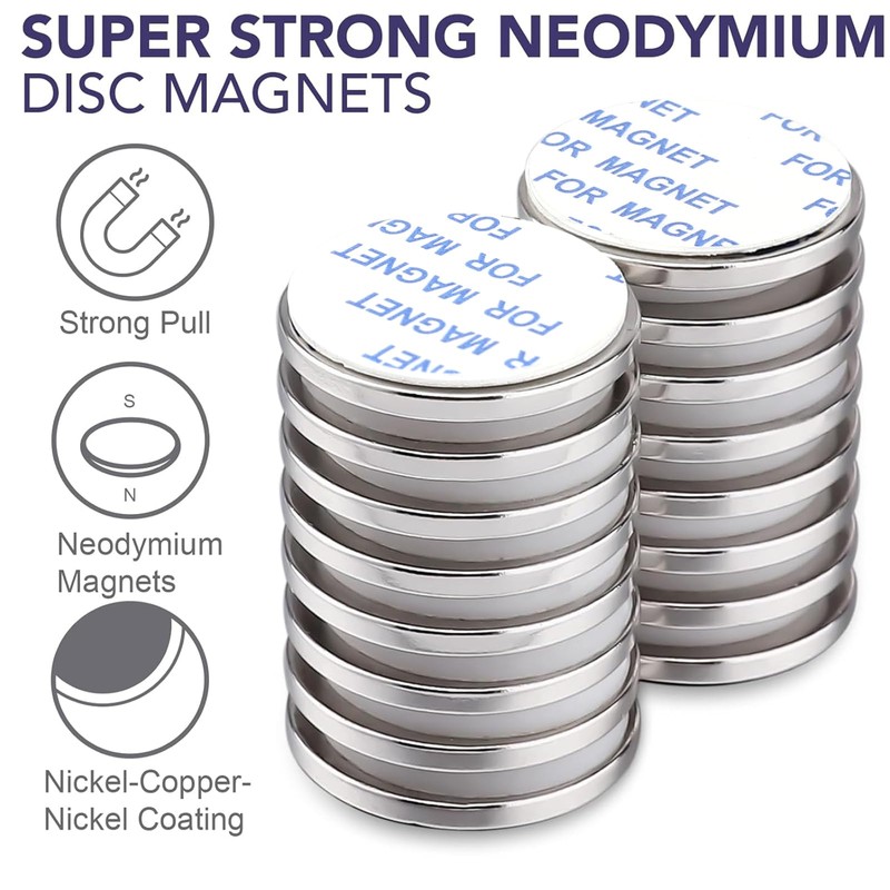 Super Strong Neodymium Disc Magnets with Double-Sided Adhesive, Powerful Permanent