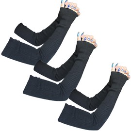 Share Maison Arm Warmers for Women Wool Knit Cashmere Long Fingerless Arm Sleeves 50cm Winter Gloves (36-three pairs (black))