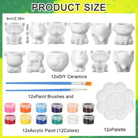 Hushee 12 Sets DIY Ceramic Succulent Pots Ready to Paint Animal Planters Unpainted Plant Flower Pots Bulk with Drainage Hole and Bisque Paint for Kids Adults Craft Christmas