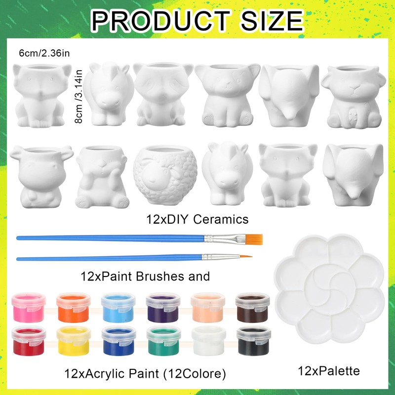 Hushee 12 Sets DIY Ceramic Succulent Pots Ready to Paint