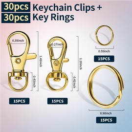 LEOBRO 60 PCS Swivel Snap Hooks and Key Rings, Keychain Clips and Key Chain Rings, Keychain Making Kit, for Key Chains, Jewelry Making, Crafts, Gold