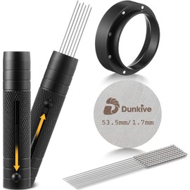 Dunkive 54mm Retractable WDT Tool, Espresso Accessories Kit with Dosing Funnel and Puck Screen, 304 Stainless Steel Needle Coffee Distribution Stirrer, Portafilter Dosing Ring for Barista 54mm