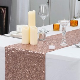 PartyDelight Table Runner 12 X 108 Inch Rosegold Sequin for Wedding Bridal Shower Fall Thanksgiving Valentine's Christmas Decoration