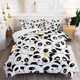 Suncloris Kids Cute Giant Pandas Comforter, White Black Toddler Sweet Panda Bears Bedding Set for Girls Boys Teens, Panda Lovers Themed Quilt Set Bedroom Decor with 2 Pillow Cases (White Black, Twin)