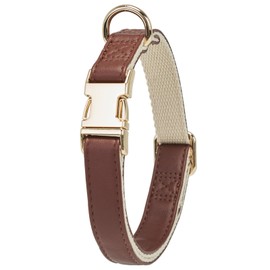 YUDOTE Soft Leather Dog Collar with Safety Quick Release Metal Buckle, Natural Cotton, Padded Faux Leather Collar for Medium Dogs with Sensitive Skin, Brown