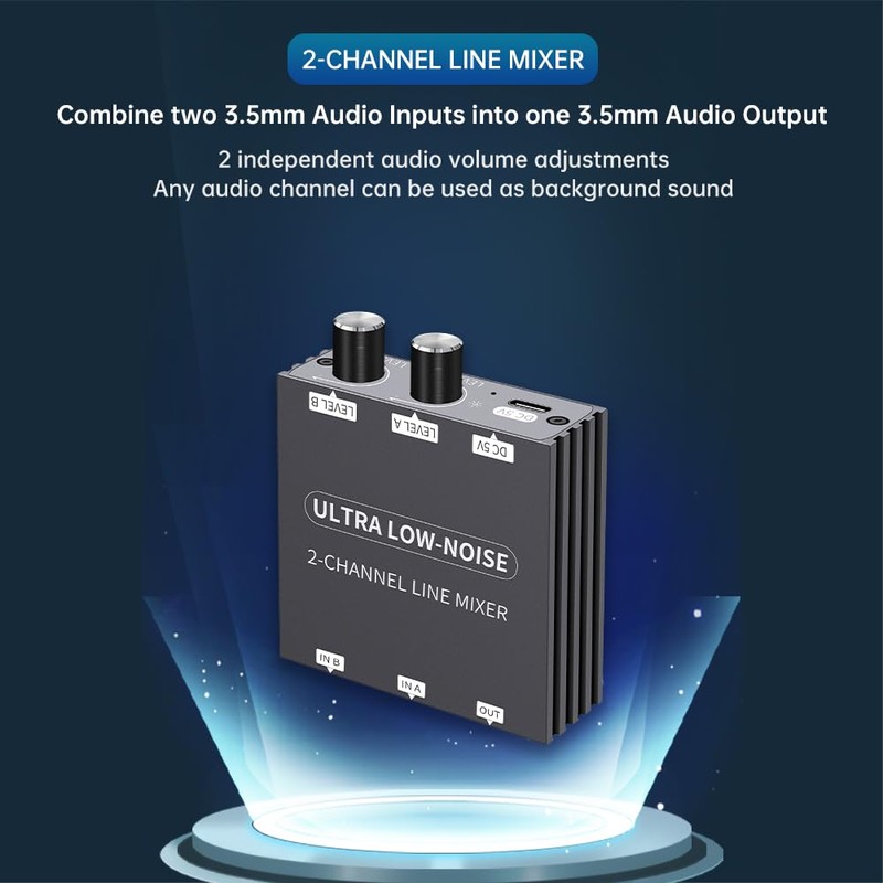 2 Channel Stereo Audio Mixer, 3.5mm Mini Audio Mixer Line
