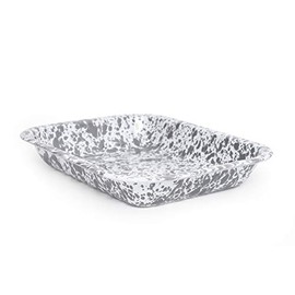 Enamelware Small Open Roaster, 11.5 x 9.25 inches, Turquoise/White Splatter (Single)