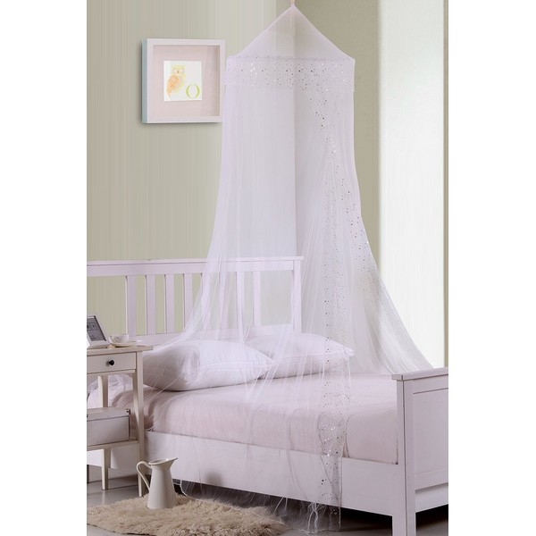 Fantasy Kids Galaxy Collapsible Hoop Sheer Bed Canopy, One Size, White