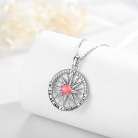Zhi Kexin Compass Necklace 925 Sterling Silver Opal Necklace I'd be Lost without You Birthstone Pendant Compass Jewelry Birthday Fine Jewelry Gifts for Girlfriend Wife(October), Sterling Silver, Created Opal