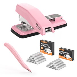 Marsrock Desktop Stapler, Swing-Arm Swivel Stapler, 50 Sheet Capacity, 2000 Staples and Staple Remover, Rotatable Heavy Duty Staplers for Office, Home, Classroom, Booklet, Book Binding,Pink