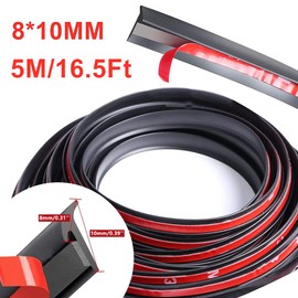 GreceYou 5M/16.5Ft Universal Self Adhesive Auto Rubber Weather Draft Seal Strip, Car Windshield Edge Moulding Sealing Strip Soundproof T-Type Rubber Edge Protector Trim, Black (8x10mm/0.31''x0.39'')