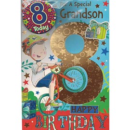 GRANDSON AGE 8 EIGHT BIRTHDAY CARD WITH BADGE***9 X 6 INCHES**1ST CLASS POST**AE8**