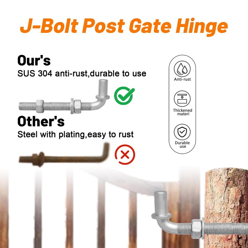 [Pack of 2] 12" J-Bolt Gate Hinges,J Bolt Hinge with