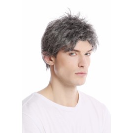WIG ME UP - GFW1169-44 Men's Wig Men Short Youth Casual Wild Stormy Curly Styled Fashion Grey Dark Grey with Black