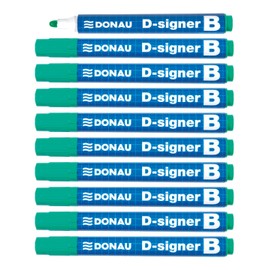 DONAU D-Signer B Blackboard Marker Whiteboard Marker / Pack of 10 / Green / Bullet Tip 2-4 mm / Drying Resistant - Up to 72 Hours without Cap / Non-Toxic Ink