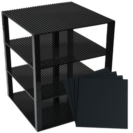 Classic Baseplates 10" x 10" Brik Tower by Strictly Briks | 100% Compatible with All Major Brands | Building Bricks for Towers and More | 4 Black Stackable Base Plates & 30 Stackers