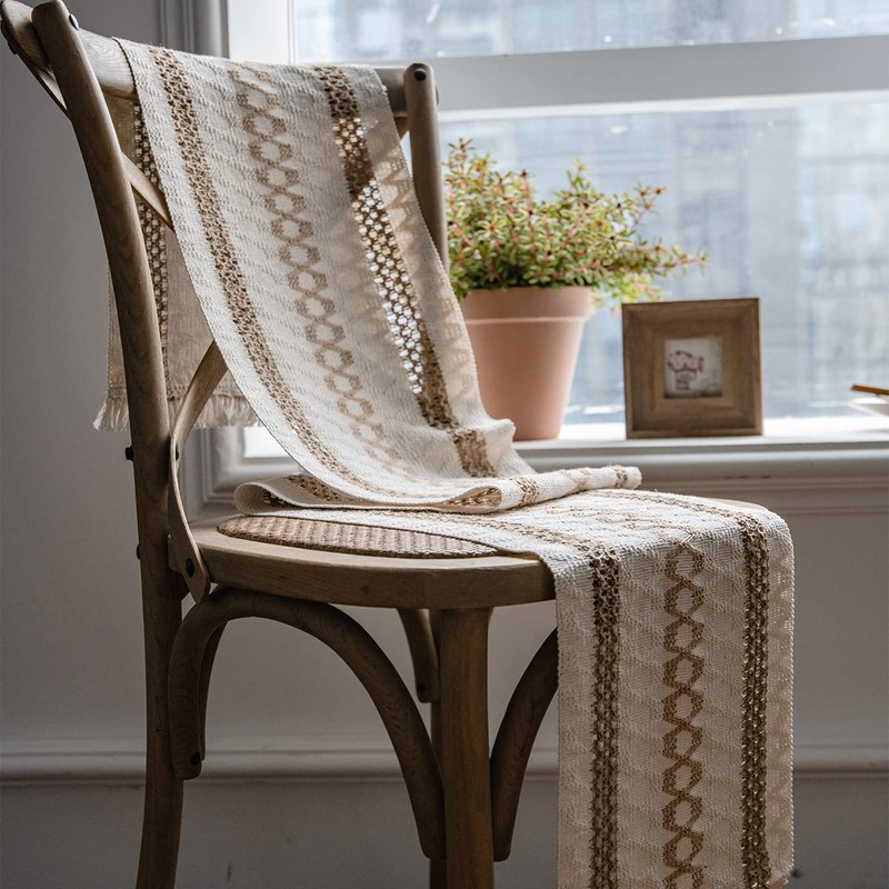 Table Runner, Boho Table Runner Cotton Linen Table Decorations, Farmhouse