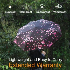 SIEPASA Windproof Travel Compact Umbrella-Automatic Umbrellas for Rain-Compact Folding Umbrella, Travel Umbrella Compact, Small Portable Windproof Umbrellas for Men Women Teenage. (Sakura)