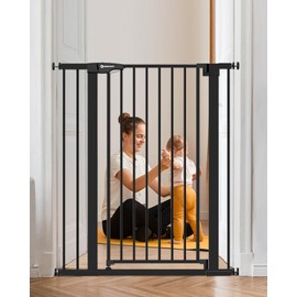 Papacare 42" Extra Tall Baby Gate for Stairs Doorways, Fits Openings of 29.5" to 40.5" Wide, Auto Close Extra Wide Baby and Pet Gate for Doorways and Stairways,Pressure Mounted Dog Gates, Black