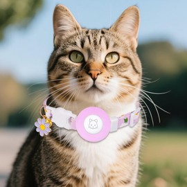 AIITLE Daisy Print Breakaway Kitten Collar - AirTag Compatible, Comfort Adjustable 7-11.8", Lightweight for Weddings/Parties (Purple)