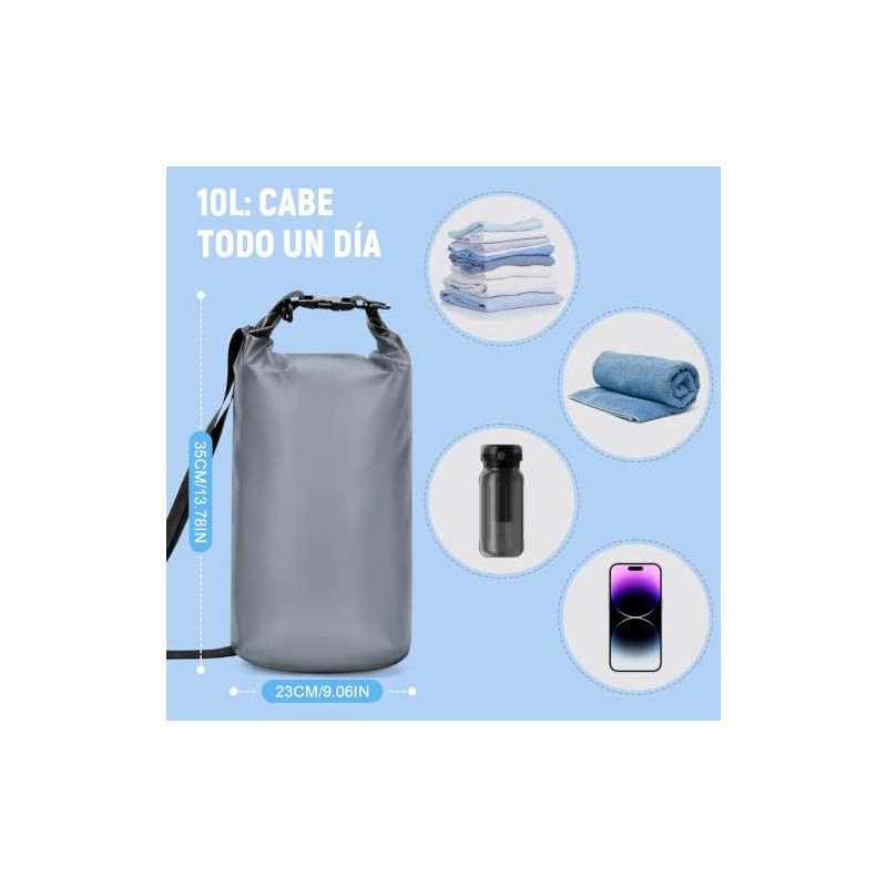 Bolsa Seca Impermeable Deportes Acuáticos con Funda Celular (Negro,10L)