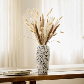 Blue and White Vase for Home Decor,Vintage Ceramic Chinese Vase,Rustic Decorative Vases for Pampas Grass,Table Shelf, Living Room,Centerpieces(11.8 High,Large)