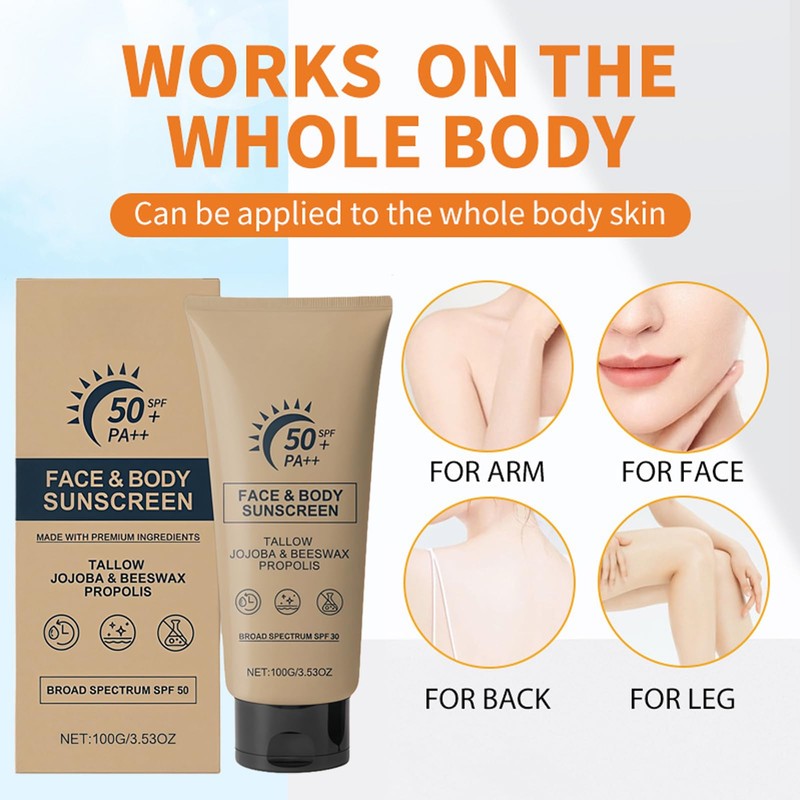 Beef Tallow Sun Cream SPF 50+, Natural Sunscreen & Face