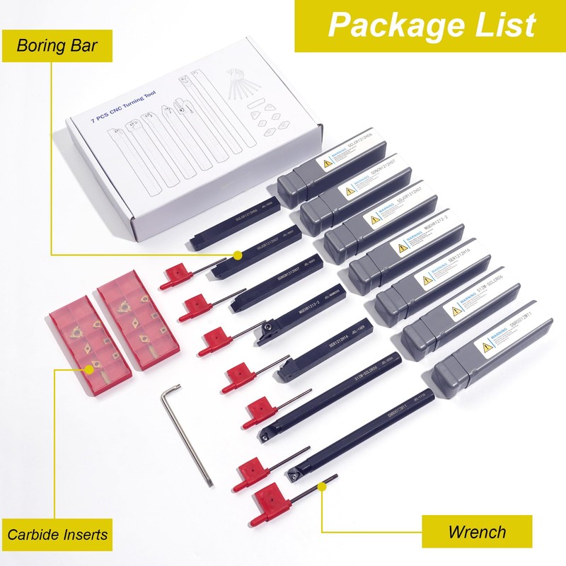 Indexable Lathe Tools 21PCS Kit, 1/2" 12mm Shank 7PCS Metal
