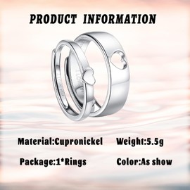 GAUEIOUR I Love You Couple Ring Adjustable Rings for Women Men, Heart Couples Adjustable Rings Wedding Band Sets Matching Rings for Couple
