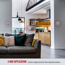 ENERLITES 4-Way Decorator Light Switch, Four Way Paddle Rocker Switch, Gloss Finish, Ground Wire Lead Attached, Residential/Commercial Grade, 15A 120V/277V, UL Listed, 94150-SG, Space Gray