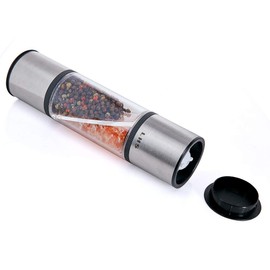 LHS 2 in 1 Salt and Pepper Grinder, Clear Acrylic Salt Grinders and Pepper Mill with Adjustable Coarseness Ceramic Rotor, Black