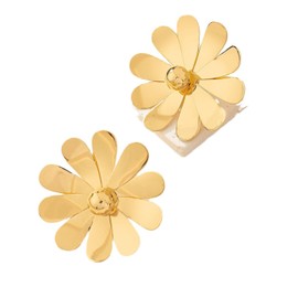 RCHENGYANUIMA Bohemian Large Petal Metal Golden Flower Stud Earrings for Women Alloy Statement 3D Flower Earrings (gold)