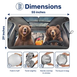 GENANY Cute Bear Couple Funny Windshield Sun Shade for Car SUV Truck (64x32 Inches), Automobile Sunshade, Protector Blocks UV, Car Accessories