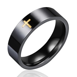 Cross Rings for Men, Black Stainless Steel Classical Simple Plain Christian Religious Wedding Band Ring (11)