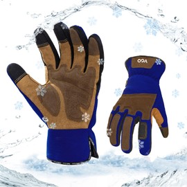 Vgo... Winter Work Gloves Waterproof Touchscreen in Leather, Thermal Safety Gloves for Light&Medium Duty in Cold Weather, 1 pair