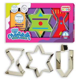 The Kosher Cook Hanukkah Stainless Steel Chanukah Cookie Cutters, 3 Piece Set