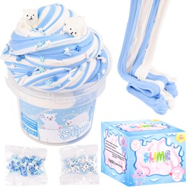 Louseadon DIY Polar Bear Themed Butter Slime, Blue Slime Party Favors for Boys & Girls, Soft, Non Sticky, Perfect Slime Toy, Birthday Gift for Kids Aged 4-12, Classroom Reward, Goodie Bag Stuffers(10 oz)