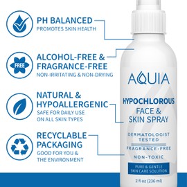 Aquia Hypochlorous Acid Spray – Gentle 2oz HOCl Face & Body Mist for Sensitive Skin, Alcohol-Free Skin Toner, Travel Size Facial Cleanser Spray, Made in USA, Non-Toxic, Fragrance-Free